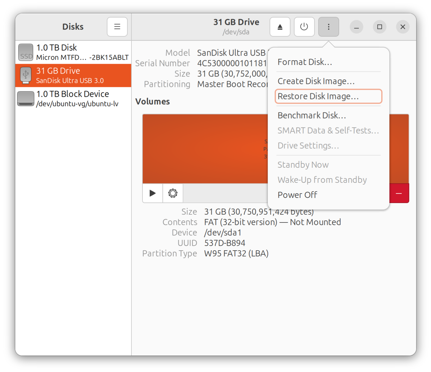 Restore Disk Image in the menu