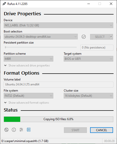 Rufus copying ISO files