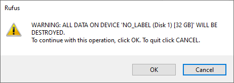 Rufus warning you about data loss