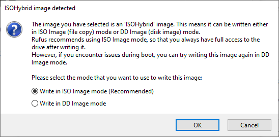 "ISOHybrid image detected" dialog