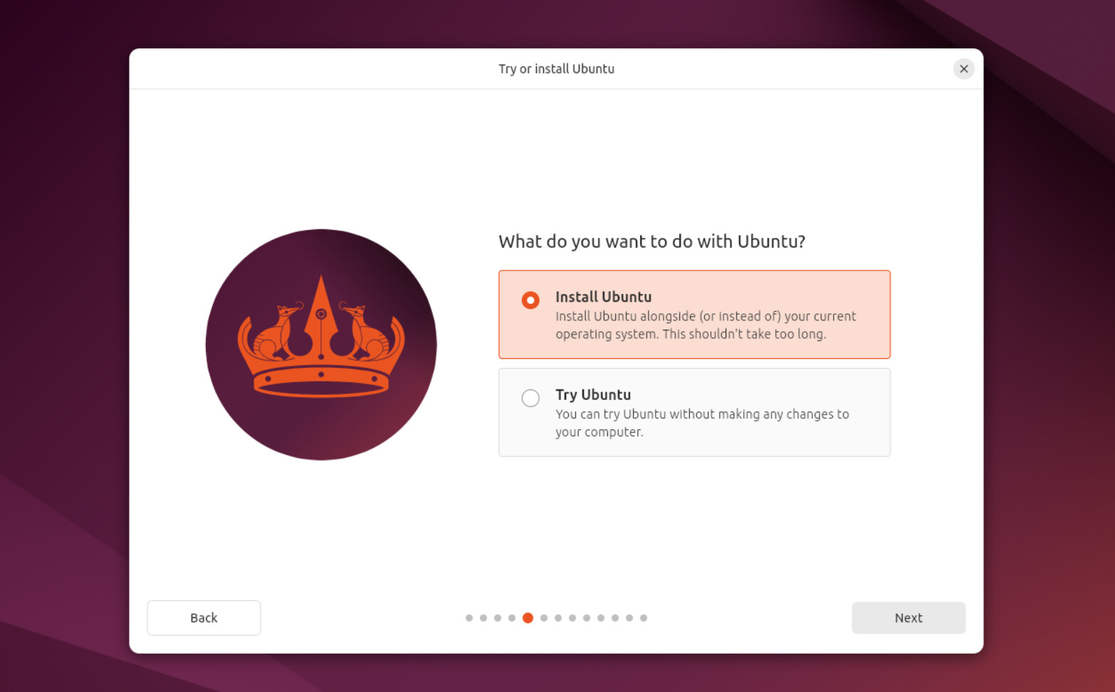 The Try or install Ubuntu page